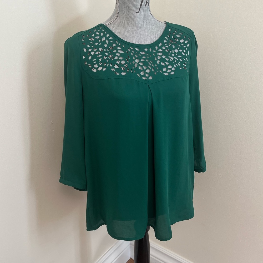 Anthro. HD in Paris Dara Green Cutout Blouse, 6 - Picture 4 of 12